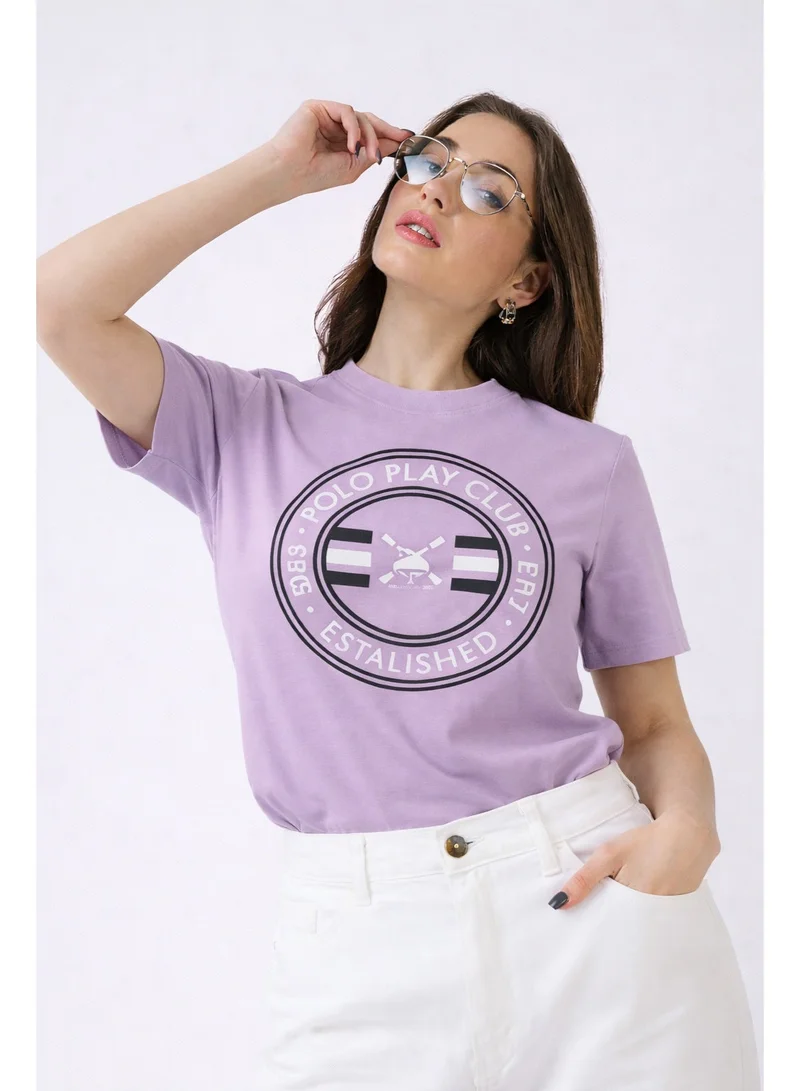 لعب البولو تيشيرت نسائي برسومات - ليلك